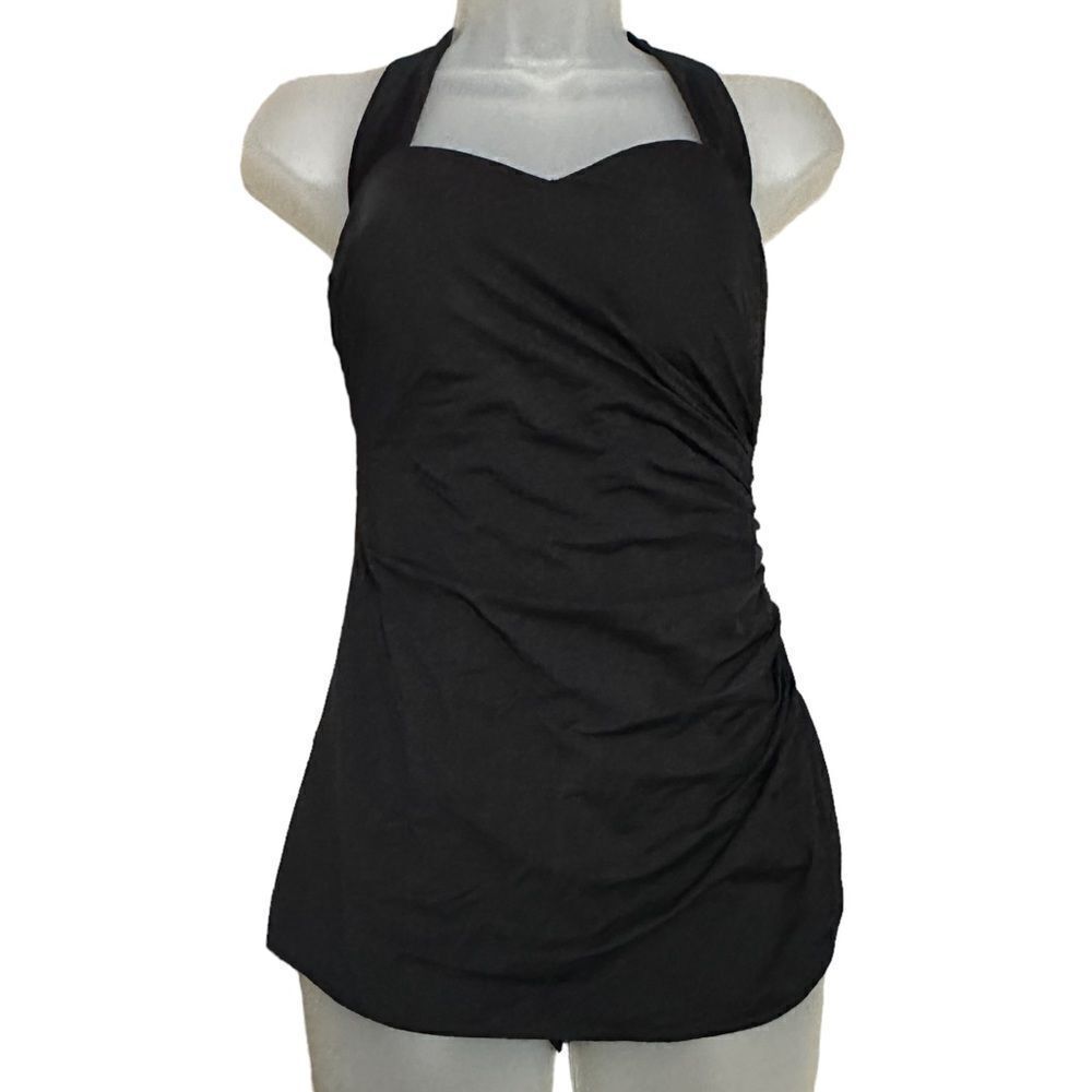 Lands End Black Ruffled Full Piece Mini Front Skirt One Piece Swimsuit